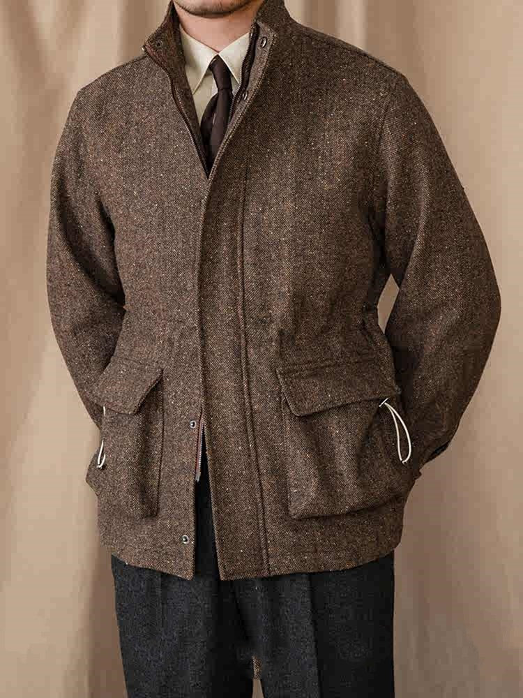 Wool Colored Dots Short Stand-up Collar Casual Jacket Retro