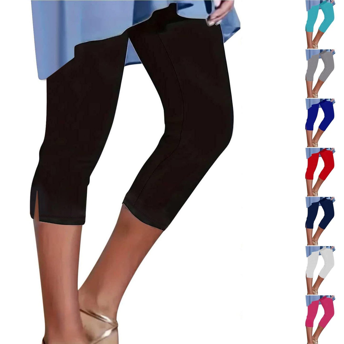 Women's Solid Color Breathable Slimming Split Cropped Pants