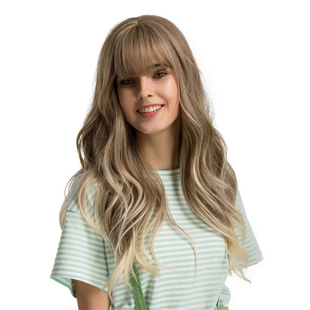 Women's Brown Bangs Long Curly Hair