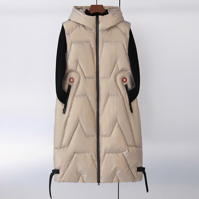 Women's Fashion Down Padded Long Vest Hooded