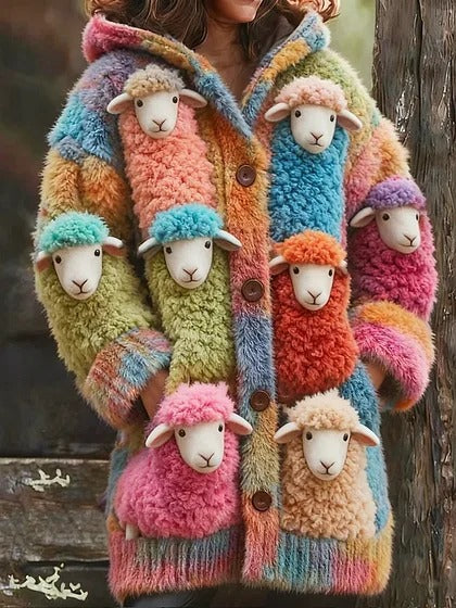 Womens Mid-Length Plush Cartoon Hooded Coat