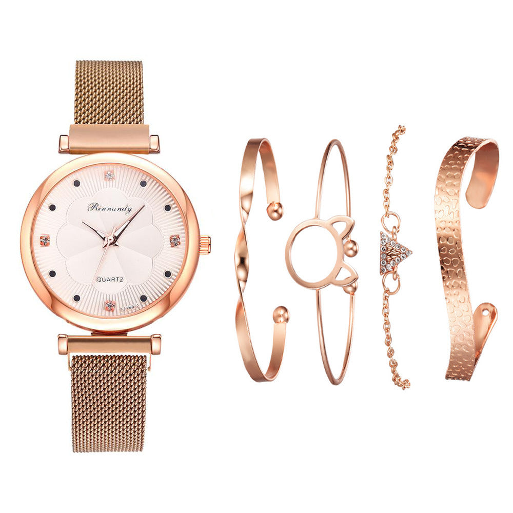 Cross-Border Niche Set Ladies Watch Fashion All-Match Alloy Mesh Strap Watch Factory Direct Stock