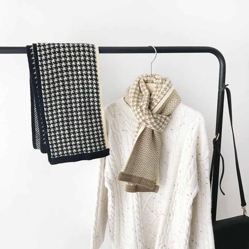 Women's Double-sided Houndstooth Herringbone Scarf