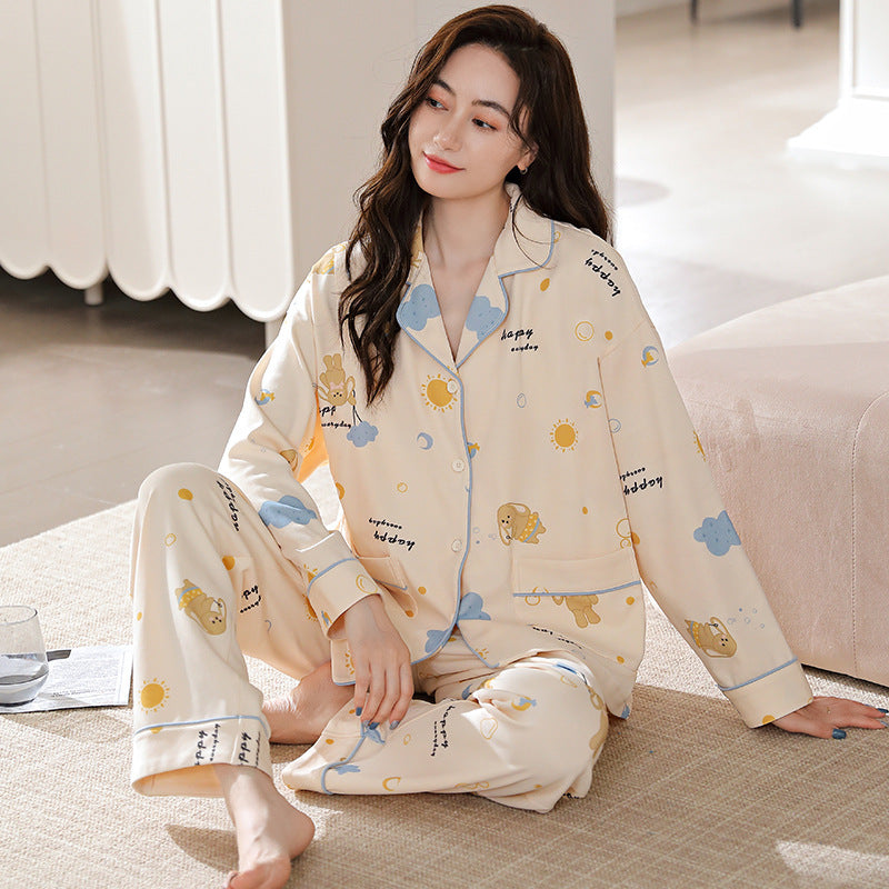 Women's Cotton Pajamas Long Sleeve Trousers Suit
