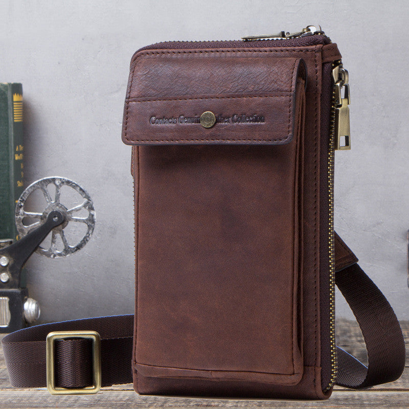 Retro Crazy Horse And Cow Leather Men's Phone Bag