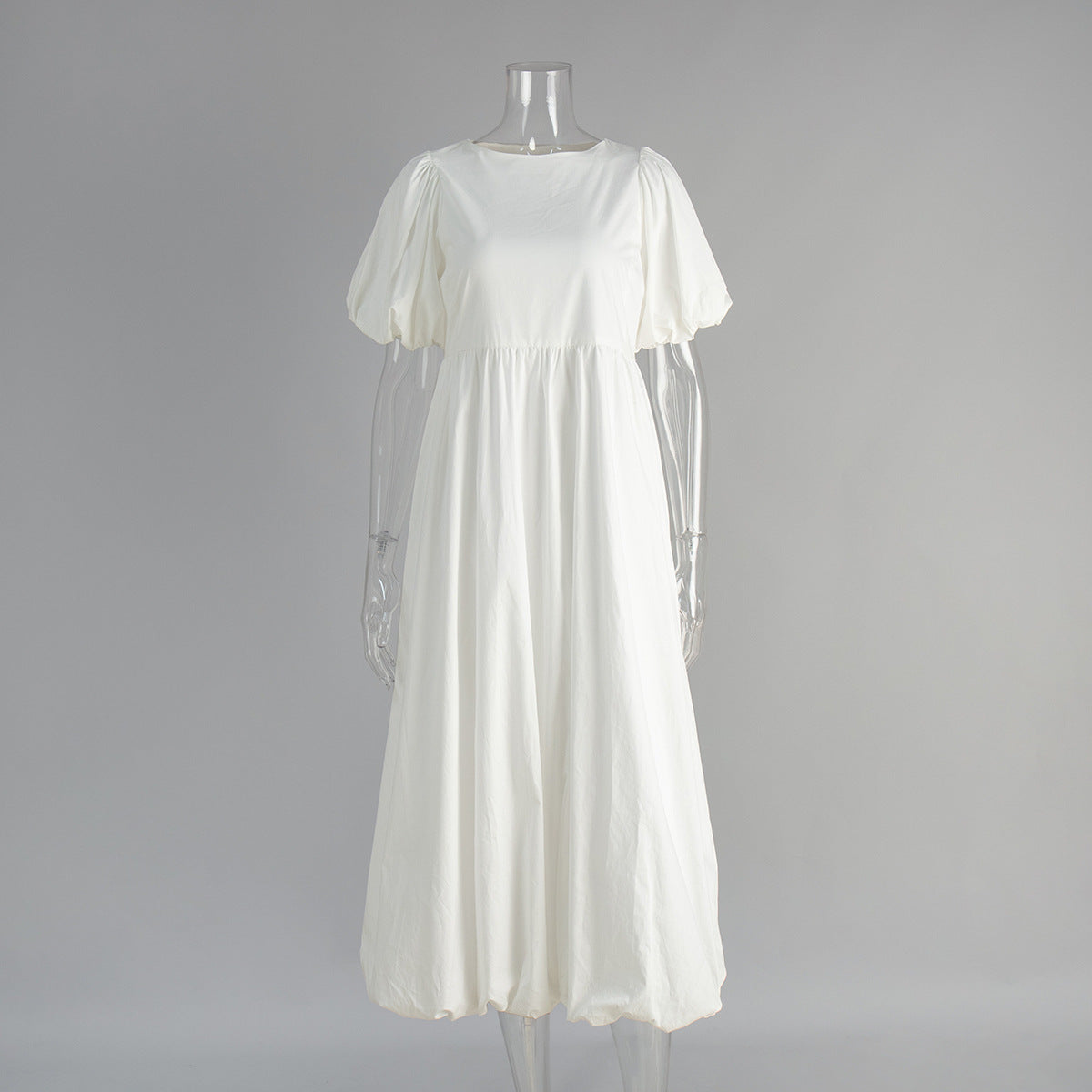 Loose Casual Round-neck Dress With Puff Sleeves