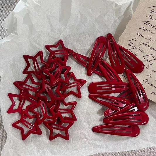 Bangs With Wispy Strands Sidemounted Red Starshaped Drop Hair Clip