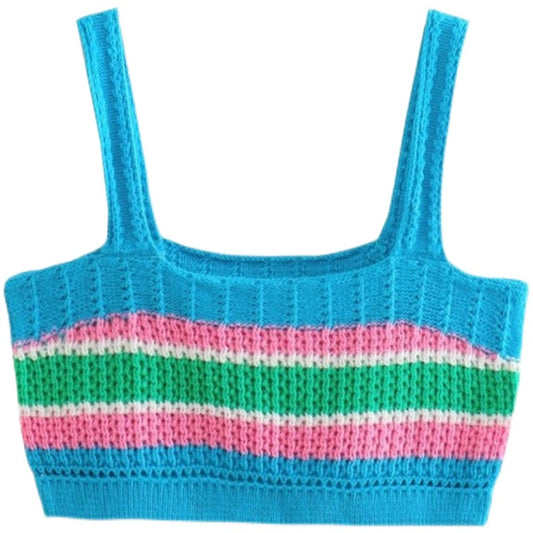 Women's American New Contrast Stripe Knit Tank Top