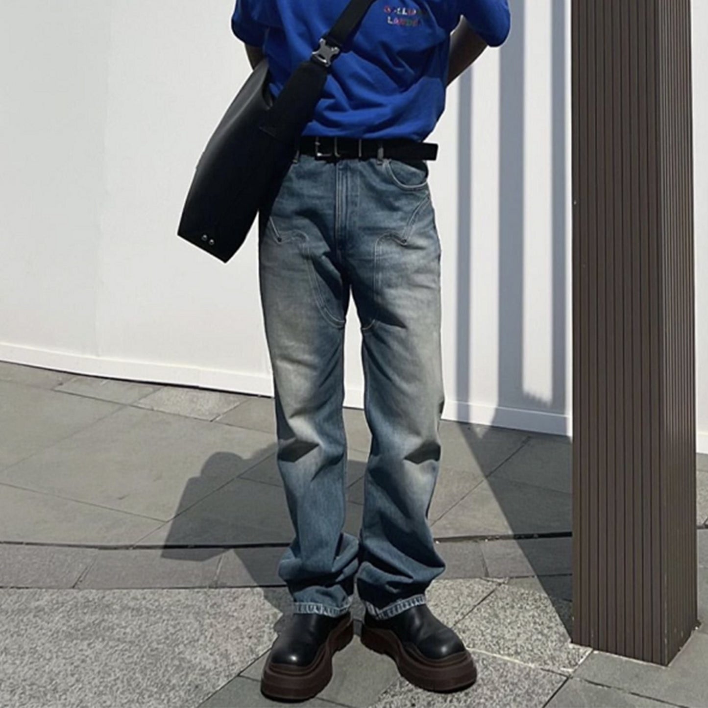 Make Straight Slim Jeans With Washed Old Blue Stitching