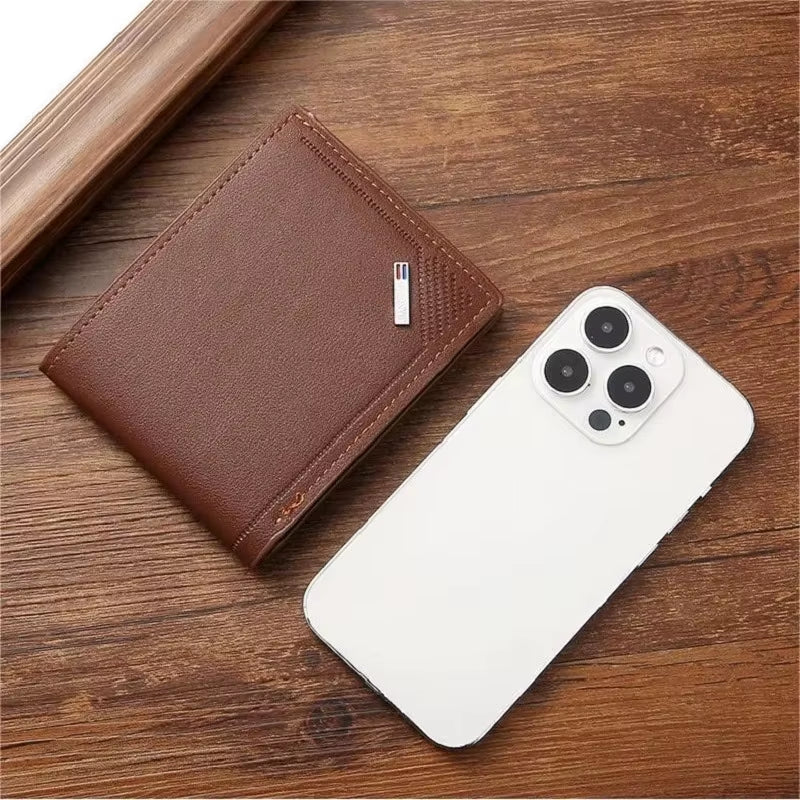 Men'S Leather Short Wallet Thin Wallet Foldable Minimalist Soft Leather Wallet