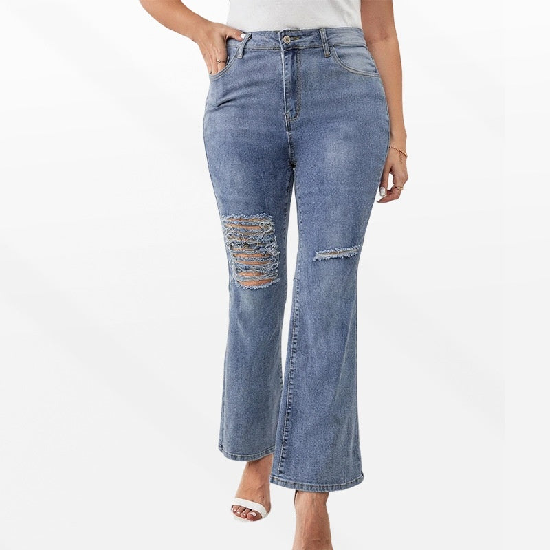 Plus-size Fashionable Casual Ripped Denim Jeans For Women