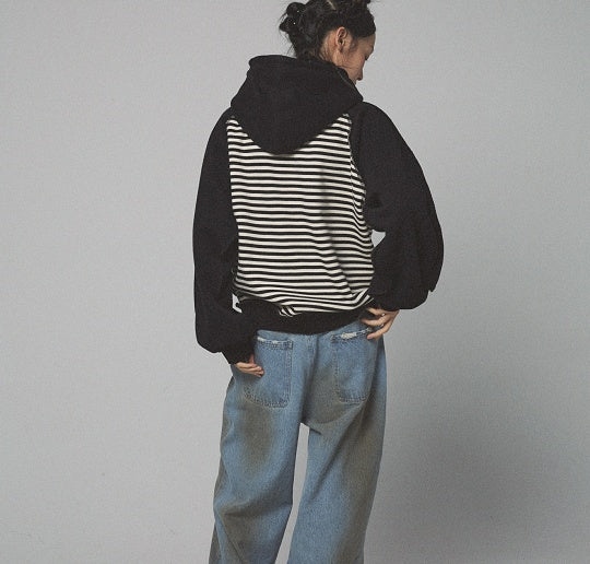 Løs Fleece Imitation Todelte Broderede Hættetrøje