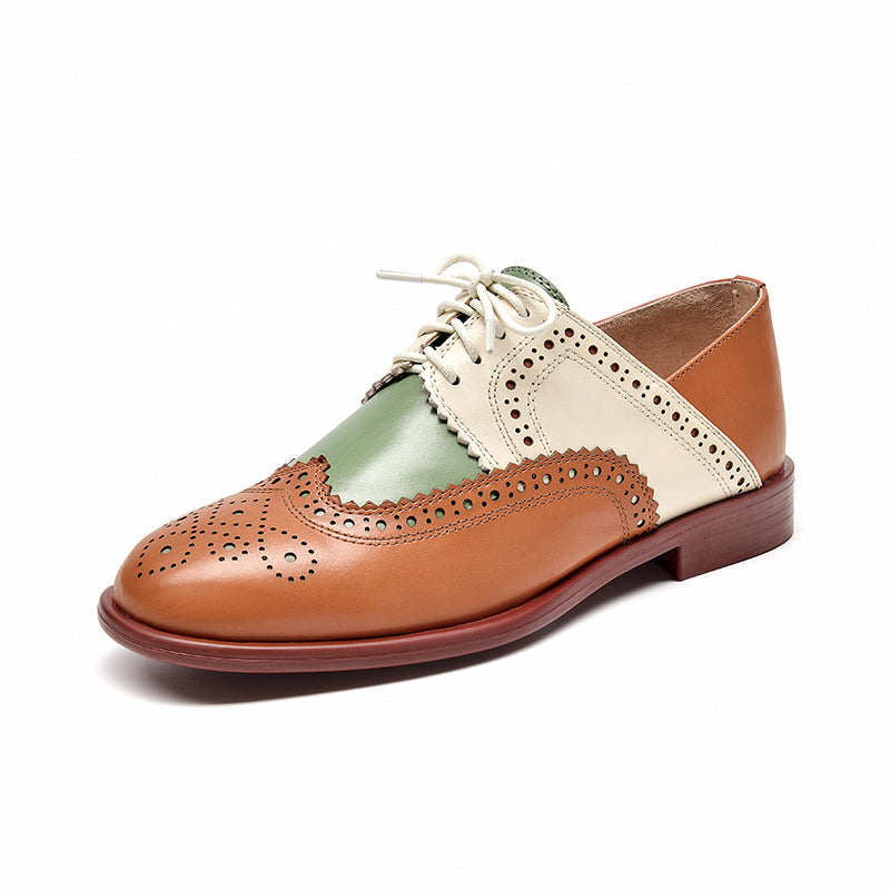 Low Heel 40to43 Color Matching Burnt Flower Lace-up Shoes