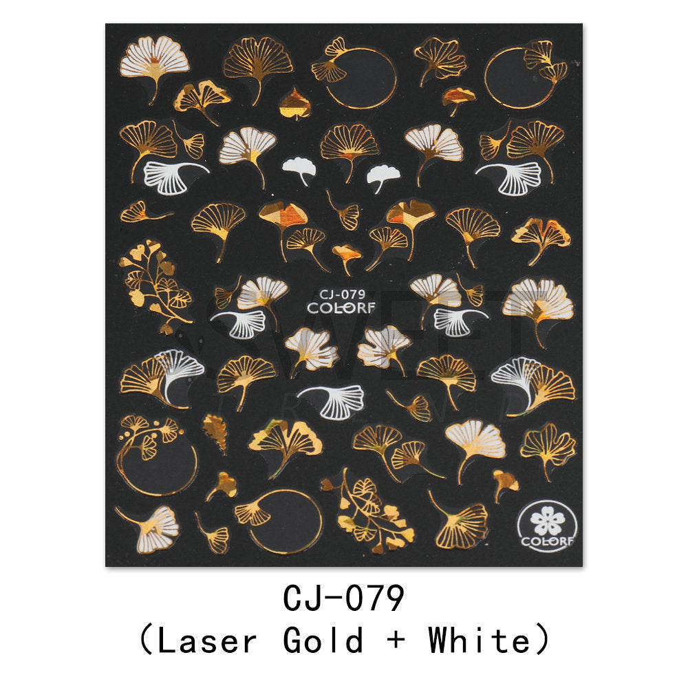 Nail Sticker Laser Golden Maple Leaf Letter Fan 3D