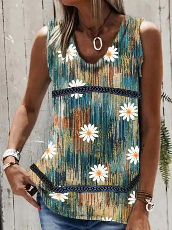 Womens Printed Patchwork Sleeveless T-Shirt Vest