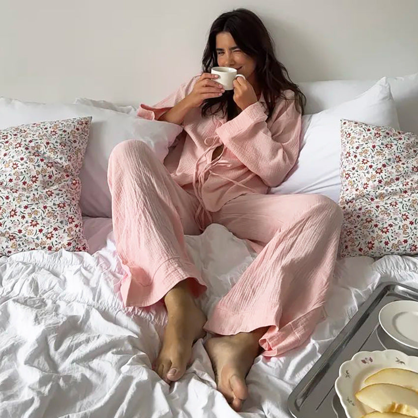 Womens Two-Piece Loungewear Set Long-Sleeve Top And Long Pants