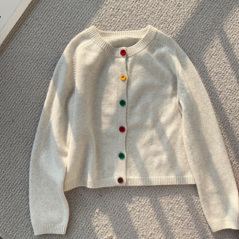 Korean-style Age-reducing Rainbow Single-breasted Round Neck