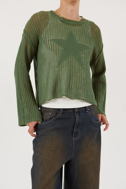 Women's Fashion Five-pointed Star Hollow Out Sweater Loose Casual