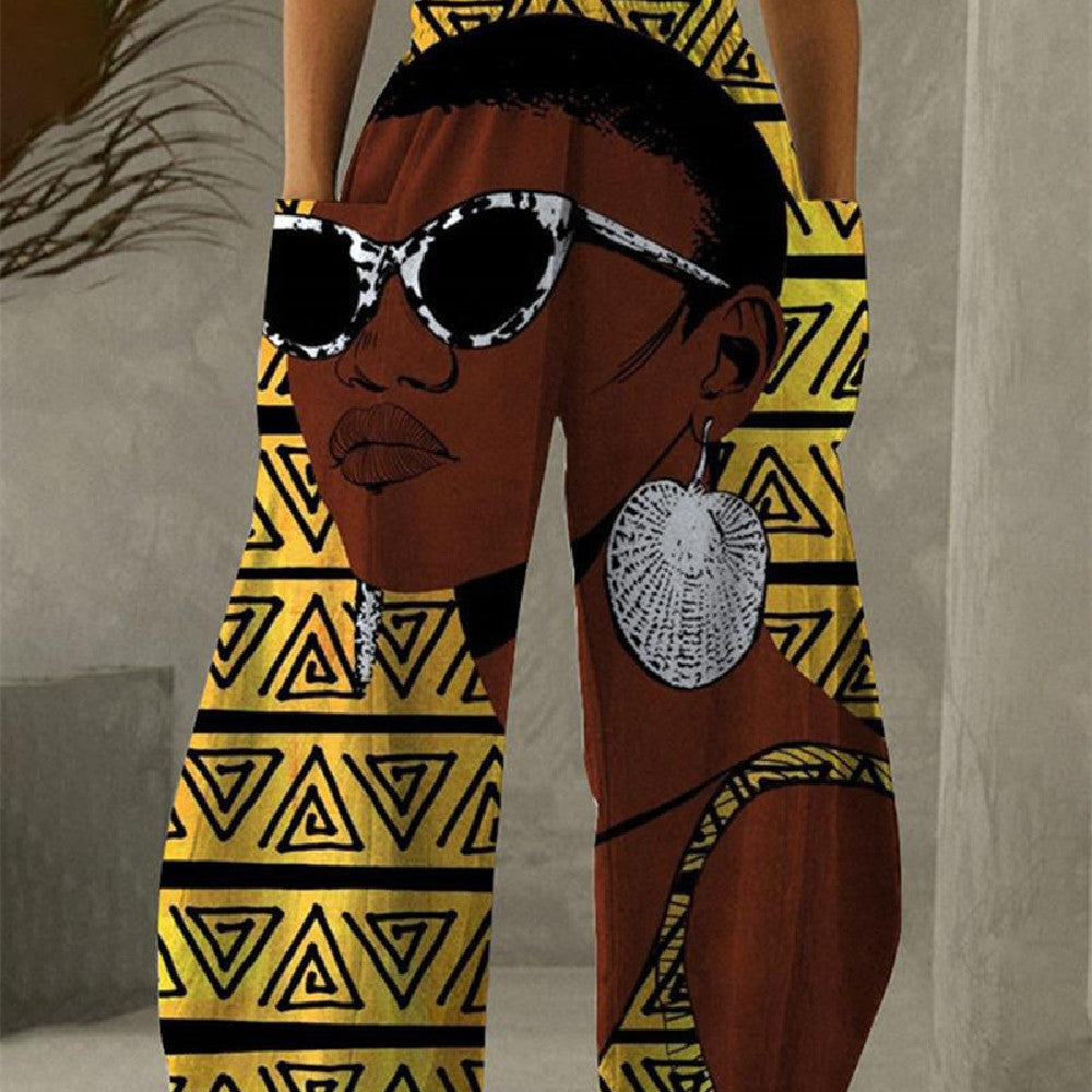 Women's Fashionable Printed Double-pocket Trousers