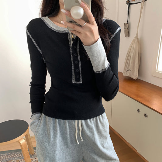T-shirt Women's Long-sleeved Bottoming Shirt Round Neck Top