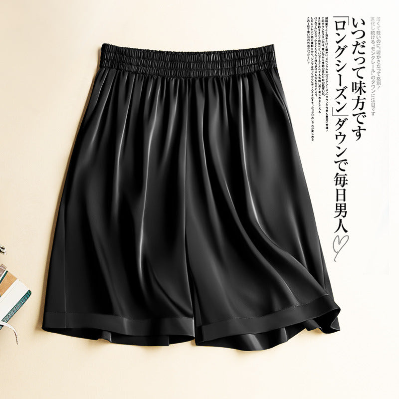High Waist Ice Silk Acetate Shorts Women's Summer Thin Satin