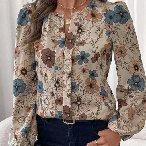 Skjorte med blomsterprint og revers til kvinder – elegant
