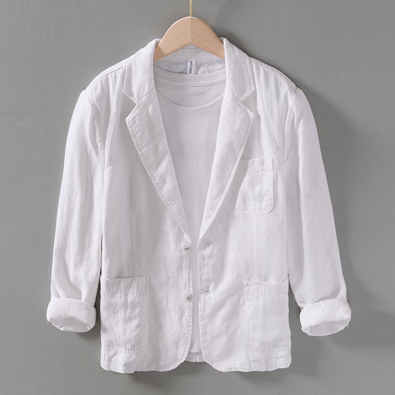 Retro Casual Loose Artistic Flat Linen Lapel Handsome Suit Jacket