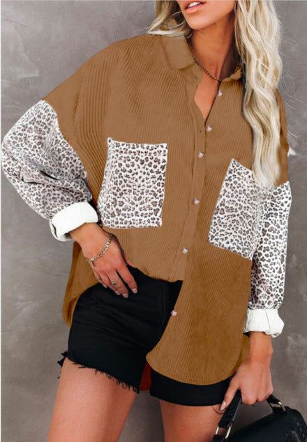 Leopard Print Women's Shirt Lapel Pit Strip Casual Jacket