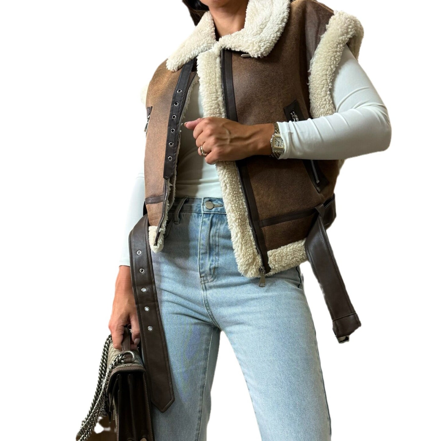 Fashion Zipper Fur Integrated Splicing Coat