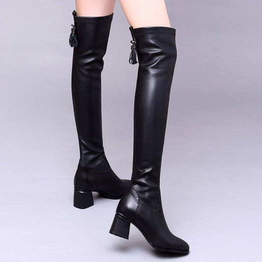 Chunky Heels Cotton Shoes Winter Plus Velvet Boots