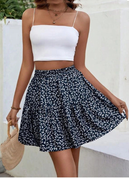 Line Short High Waist Floral Frill Hem Skirt