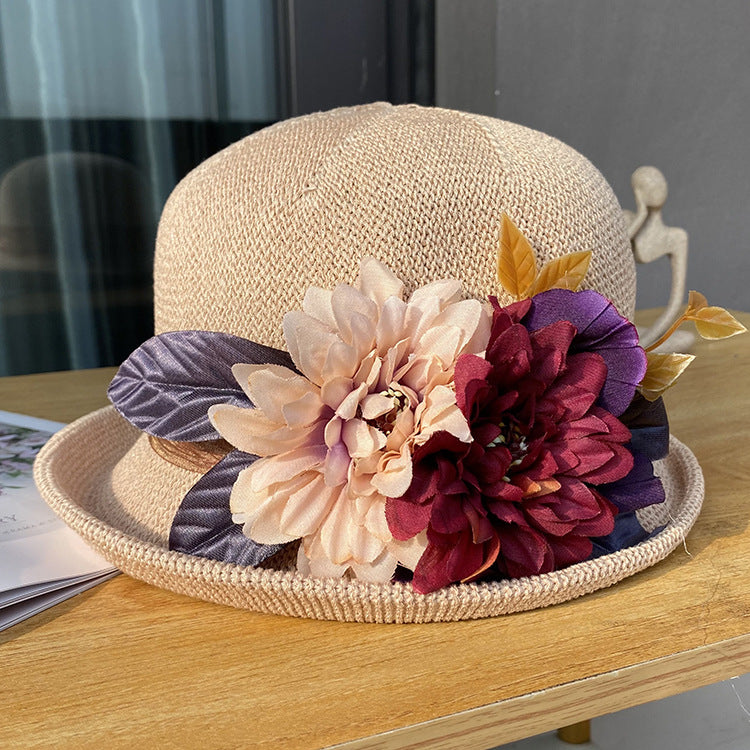 Elegant Off-the-face-hat Round Crown Women's Fashionable Knitted Breathable Bucket Hat