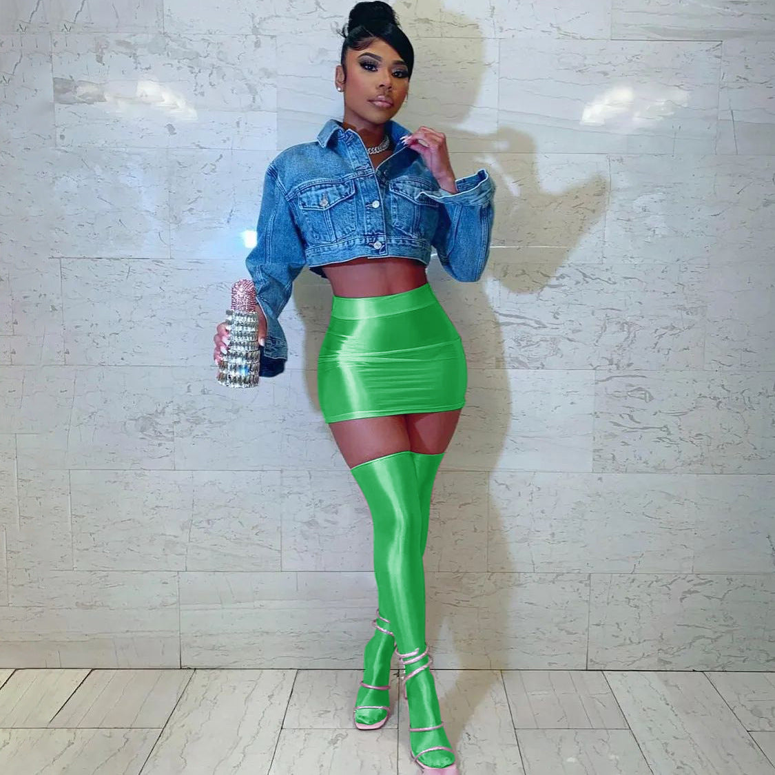 Pure Color Tight Hip Skirt Skirt Half Socks Casual Suit