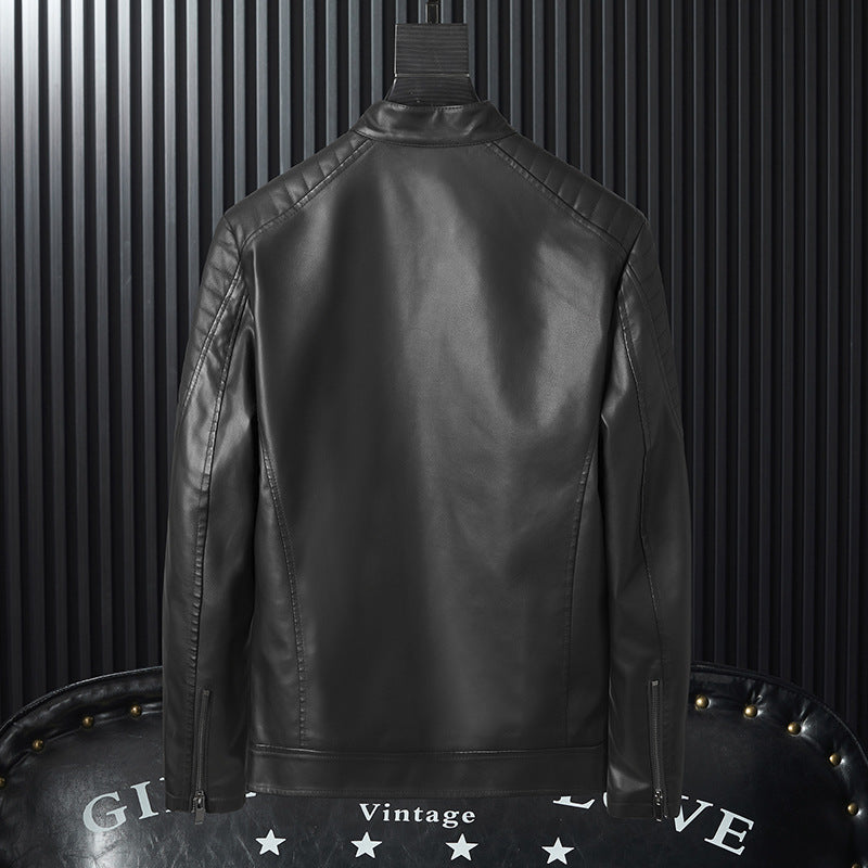 Mens PU Leather Jacket With Zipper Details