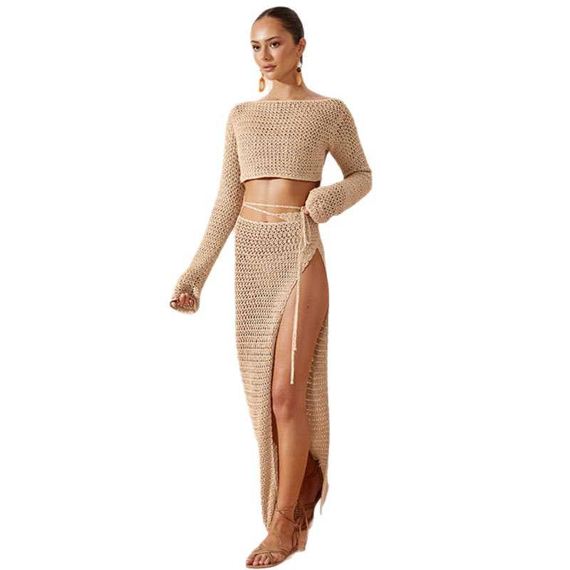 Womens Short Long-sleeve Beach Cover-up Sexy Bikini Set
