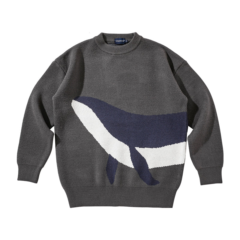 Japanese Vintage Whale Round Neck Sweater For Men