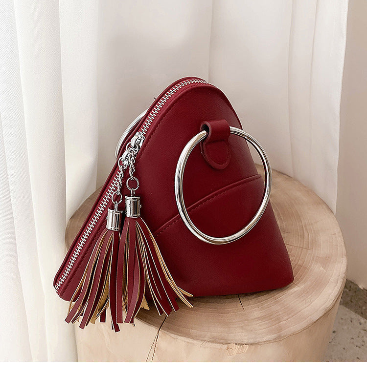 Textured Small Bag Female Tassel Handbag