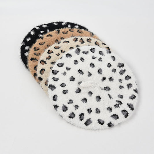 Plush Fleece Warm New Leopard Knitted Beret Women