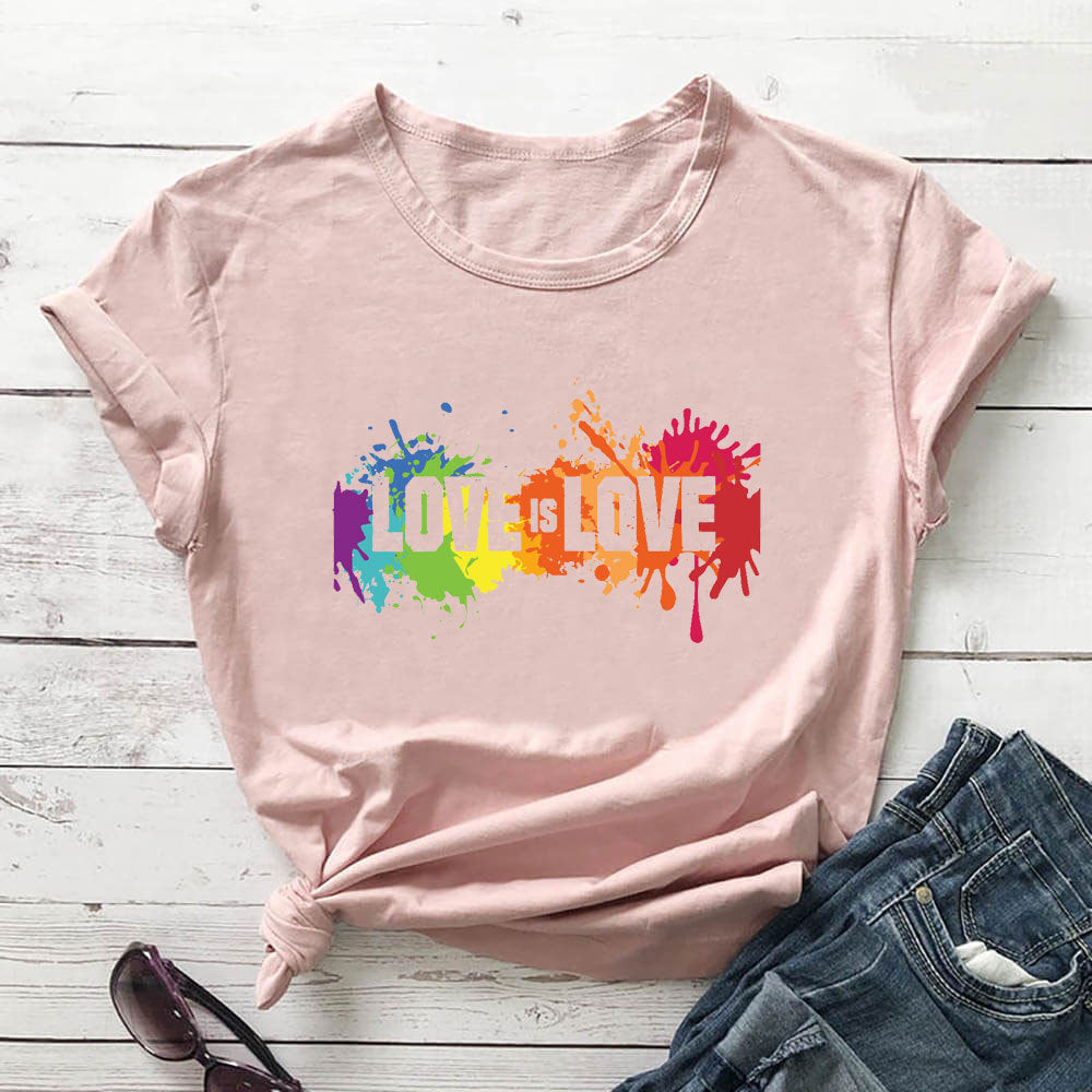 Valentine's Day Love Is Love Letter Color Printed T-shirt