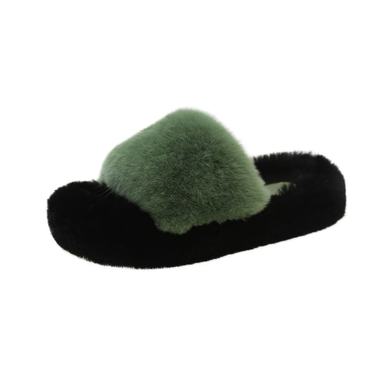 Women's Fashion Simple Home Warm Slugged Bottom Flat Slippers