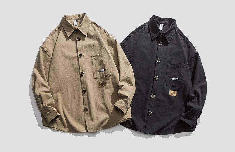 Street Loose All-match Thin Retro Tooling Long-sleeved Shirt