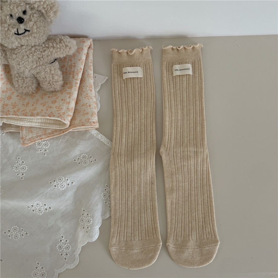 New Autumn And Winter Sweet Ruffled Socks For Girls Solidcolor Mid-calf Length