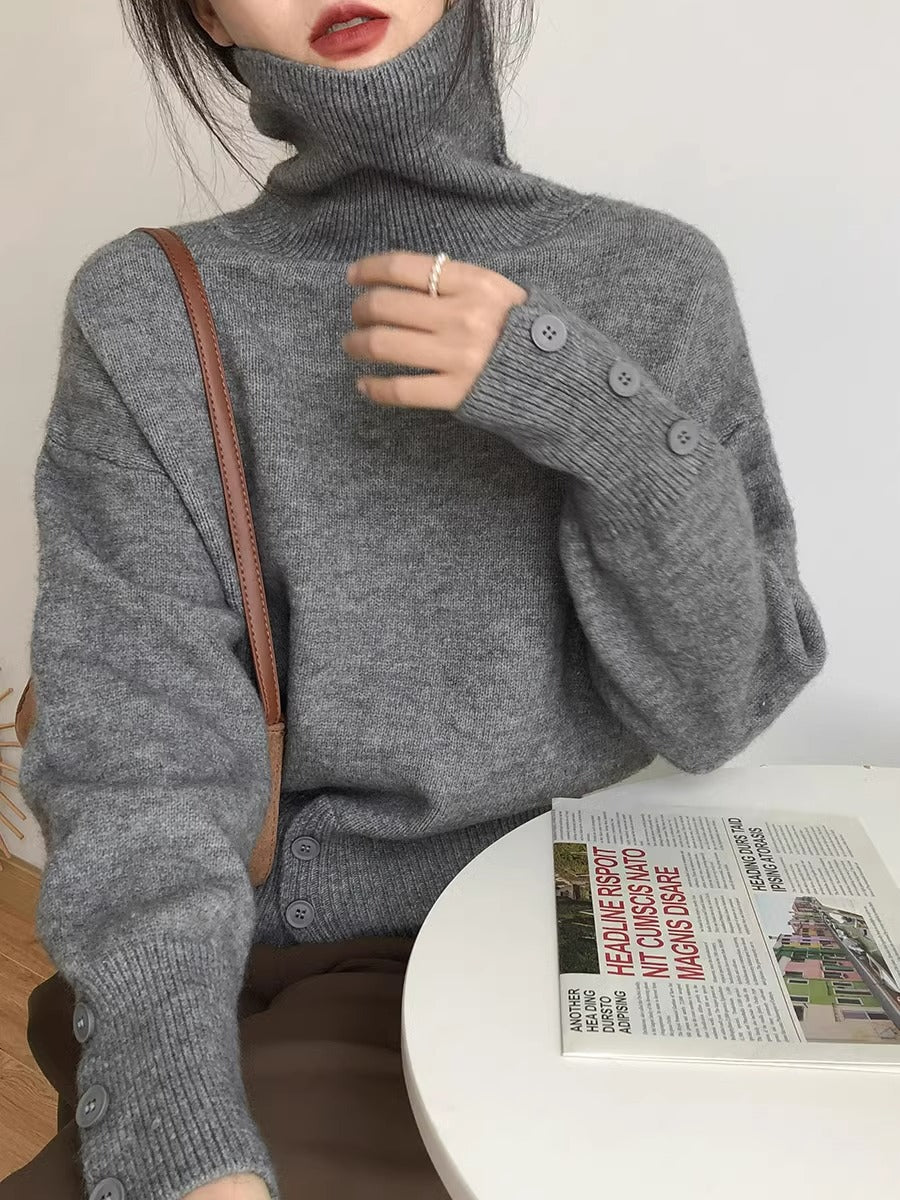 Design High Waist Button Retro Lazy Style Wear Sweater