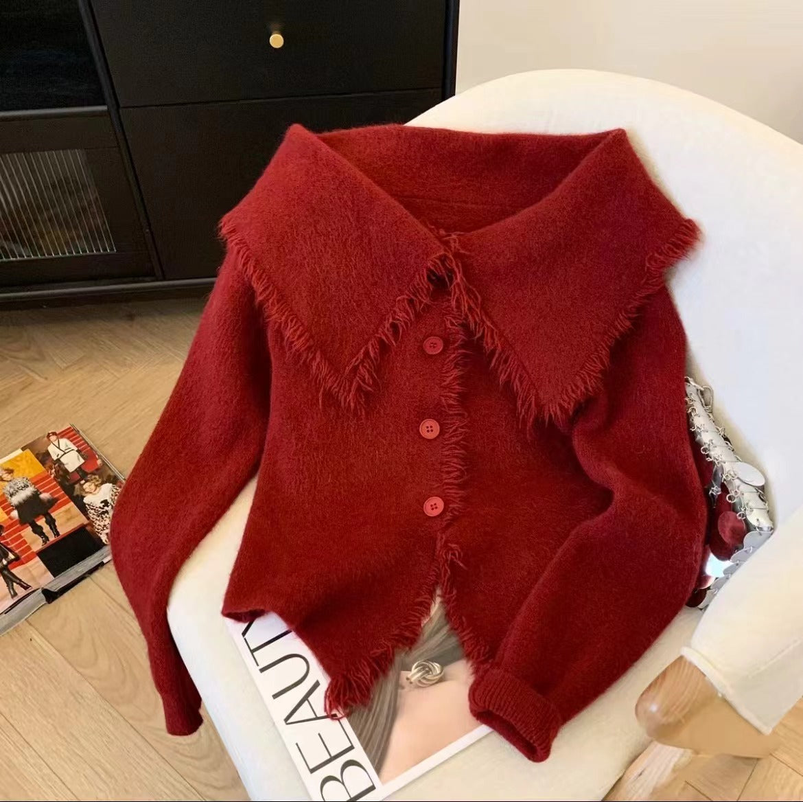 Early Autumn French Style Retro Lapels Temperament Knitted Top