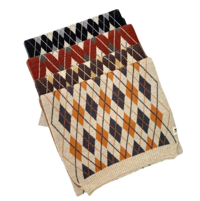 Warm Diamond Lattice Long Solid Color Soft Scarf