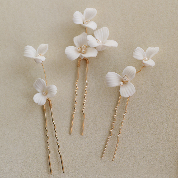 Ceramic Flower Combination Freshwater Pearl Hair Fork