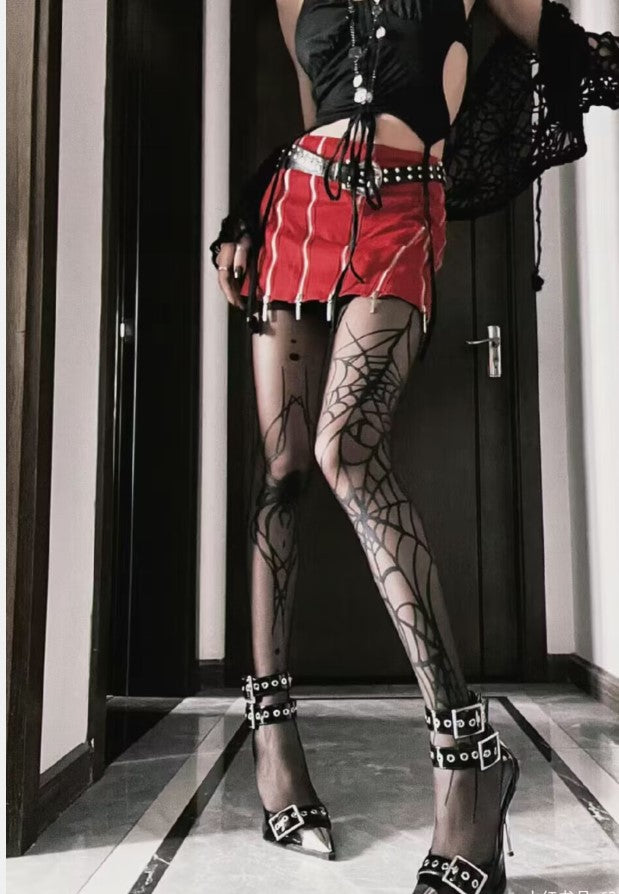 Dark Goth Punk Halloween Tarantula Female Stocking