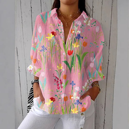 Women's Creative Fashion 3D Printing Lapel Casual Shirt