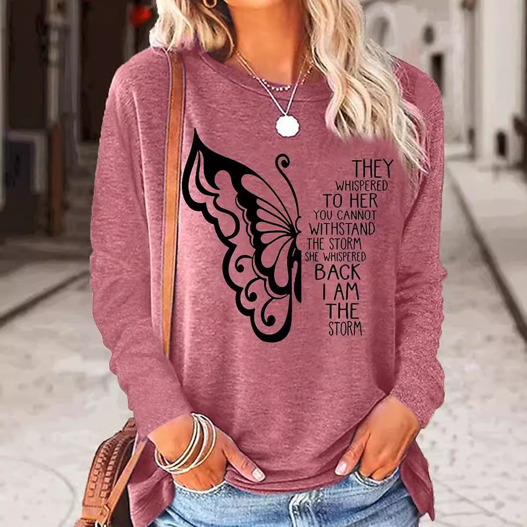 Trykt rundhals langærmet afslappet sweatshirt i plus size
