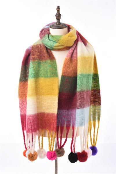 Colorblock All-matching Tassel Ball Circle Yarn Scarf